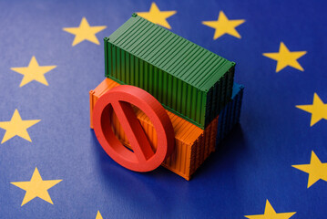 The cargo container embargo on the EU flag as a backdrop for your design