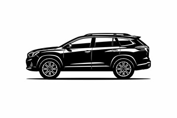 Fototapeta premium Sleek black SUV driving on open road with modern design
