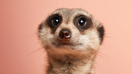 Fototapeta premium Close-up of meerkat looking alert with pink background