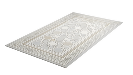 Elegant light gray and white geometric patterned area rug isolated on transparent background