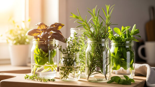 Spring Wellness Minimal Still Life Green Plants in Glass Containers