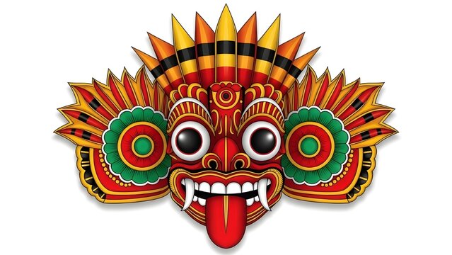 Traditional Sri Lankan Raksha Mask , Yaka Folk Art Illustration