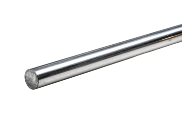 Thin straight metal rod stick with a reflective silver surface, cleanly finished ends, and sleek minimal hardware simplicity isolated on transparent background.
