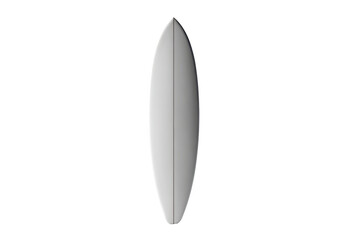 Tall surfboard standing upright with a long narrow shape, rounded nose, smooth fiberglass contours, and subtle fin-area detailing isolated on transparent background.
