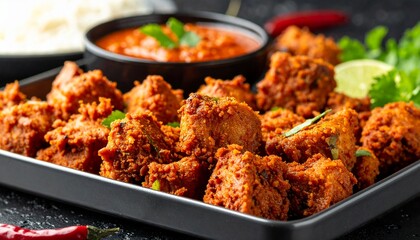 Goan Pork Chilly Fry Bites. Traditional Indian Food