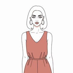 Woman posing in pink romper line drawing