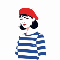 Woman in red beret striped shirt portrait