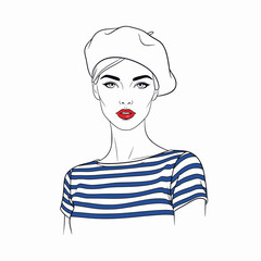 Portrait of woman in beret and striped shirt
