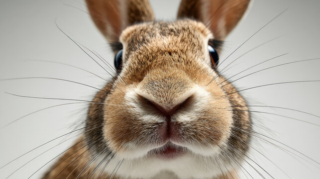 Close-up of a rabbit's face with fluffy ears