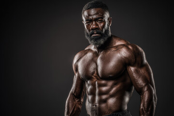 Fototapeta premium Muscular man with beard, intense portrait, dramatic lighting