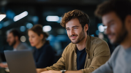 Modern coworking space with people working together, open workspace, shared office, diverse professionals, startup culture, creative teamwork, business collaboration, flexible workspace and remote