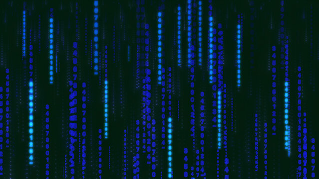 A dynamic digital matrix of flowing binary code and glowing data streams forms a high-tech background, symbolizing networks, technology, and modern digital design.