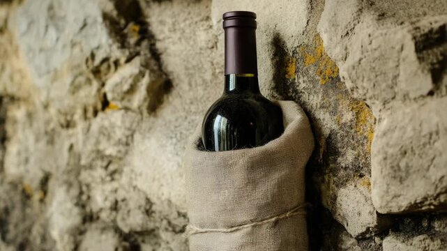 Video A bottle of wine is carefully wrapped in a burdock root bag, highlighting the unique packaging
