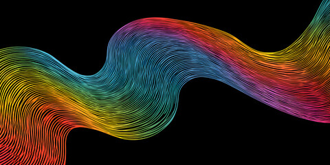Colorful wavy lines flowing in abstract liquid swirl gradient pattern creative background design