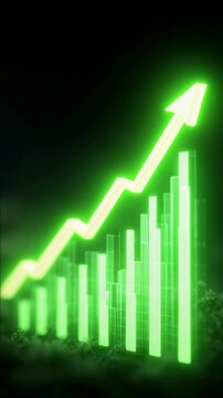 3D rendering of green bar graph symbolizing growth and financial success. Stock market investment and business performance concept.