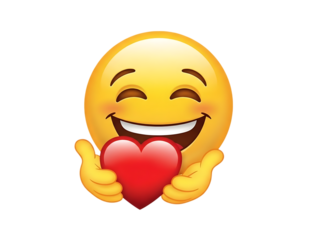 Laughing face holding heart isolated on transparent background