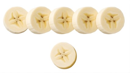 Sliced bananas on a transparent background, showcasing their star-shaped interiors