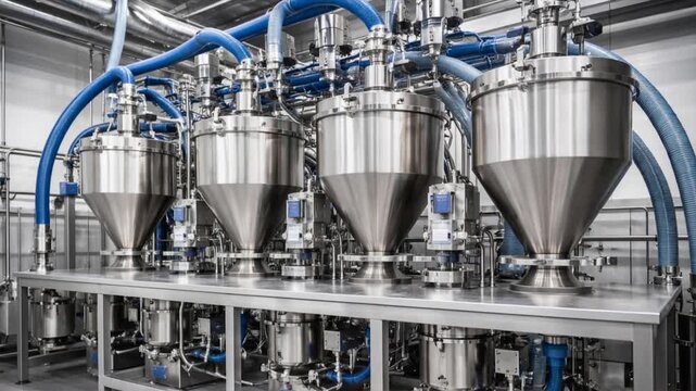 Automated manufacturing line with large stainless steel reactors