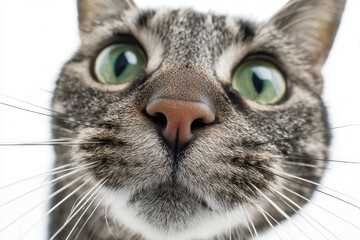 Close-Up of a Tabby Cat with Green Eyes