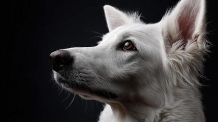 Fototapeta premium White Dog with Orange Eyes Looking Up