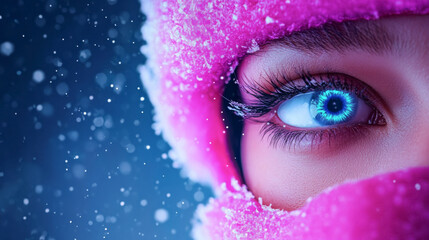 Enigmatic close-up of luminous alien gaze with vibrant purple hues for futuristic design