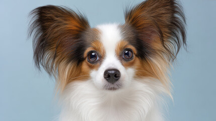 Small Dog with Fluffy Ears Looking Directly at Camera