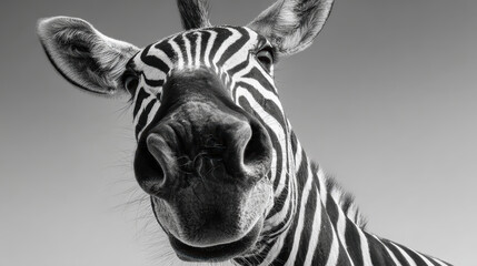 Zebra Close-Up Portrait, Black and White Wildlife