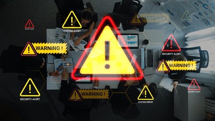 High-Tech Business Meeting with Warnings and Alerts on Screen in Modern Office Environment Gluon.