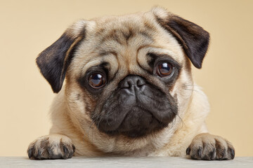 Cute Pug Dog with Expressively Wrinkled Face
