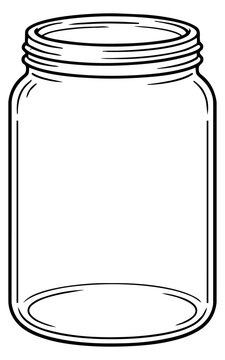 Line art illustration of an empty mason jar depicting an open container for storage concepts