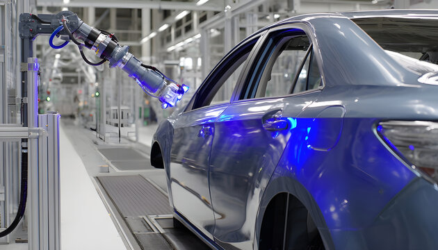 In automotive production AIpowered inspection captures a closeup of sensors evaluating car paint finish ensuring flawless exterior surface quality