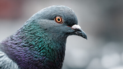 Close-up of a pigeon with detailed feather texture
