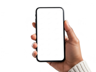 Hand holding smartphone isolated on transparent background