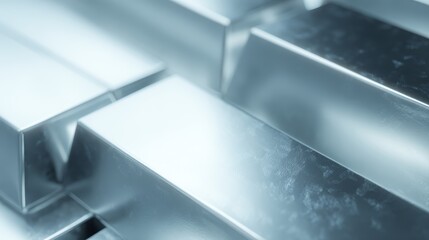 Generative AI depiction of polished silver bars, stacked and gleaming, luxury and wealth concept
