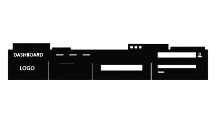 Modern digital dashboard interface with logo and screen elements on black background, technology software design concept