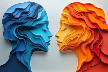 paper sculptures of facing people.