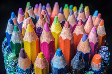Colored pencils in a vase.