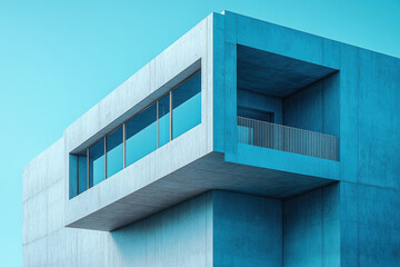 Blue building with balcony and railing.