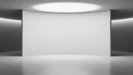 a large white rectangular object in a room with a circular light on the ceiling and a shiny floor high quality professional detailed modern elegant stylish