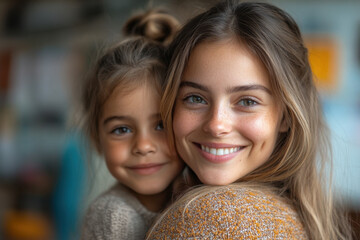 girls smiling and hugging.