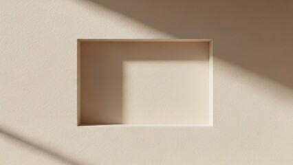 a square cutout in a beige wall with a shadow on the right side and left side of the wall