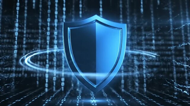 Digital shield with electrical effects represents cybersecurity and protection