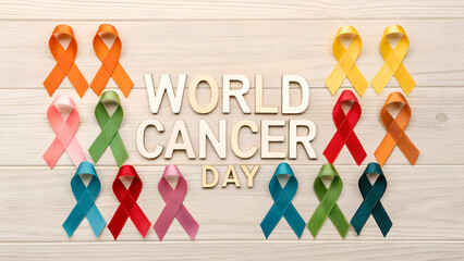 World Cancer Day Awareness Design with Multicolor Cancer Ribbons