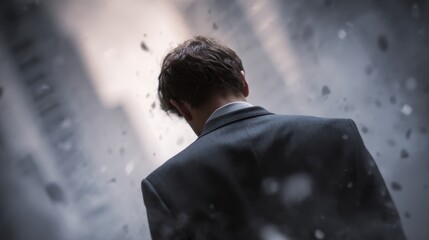 destroyed businessman concept, business loss bankruptcy and economic crisis, dramatic emotional scene