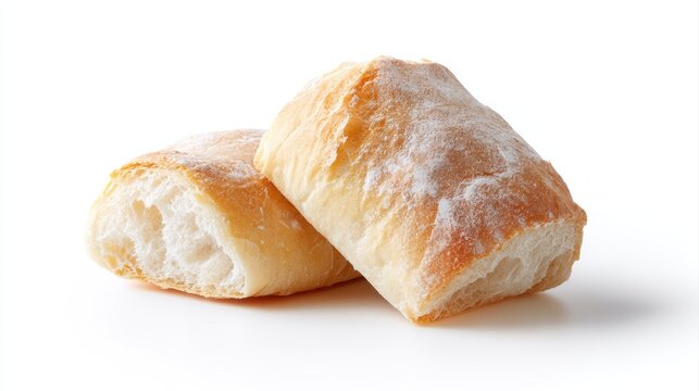 fresh baked ciabatta bread isolated on white background, simple food photography, artisan bakery concept - Powered by Adobe