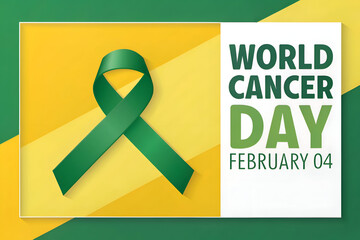 World Cancer Day February Awareness Design with Green Ribbon
