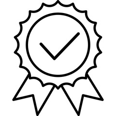 Premium quality award icon with check mark and ribbon badge. Professional certificate seal design for proven product excellence and trust guarantee symbol. Vector illustration isolated.