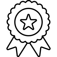 Star rosette icon featuring quality ribbon element. Certificate badge with award seal design. Premium medal symbol for professional winners and proven excellence standards.