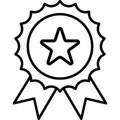 Award star icon with flowing ribbon design. Quality rosette badge for certificates and premium products. Professional winner symbol with elegant seal mark for recognition.