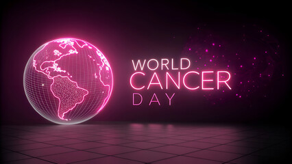 World Cancer Day Global Awareness Concept with Neon Pink Digital Globe